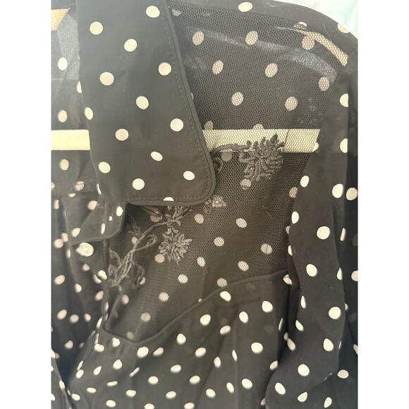 AMERICAN RAG Sz S Black & White Polka Dot Lace Shoulders Button Up Sheer | GUC - Picture 8 of 9